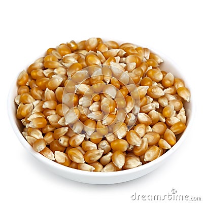 Bowl of Popping Corn over White Stock Photo