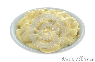 Bowl of potato and eggs salad on a white background Stock Photo