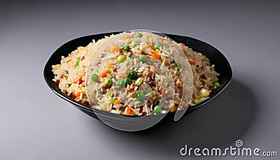 A bowl of rice with peas and carrots Stock Photo