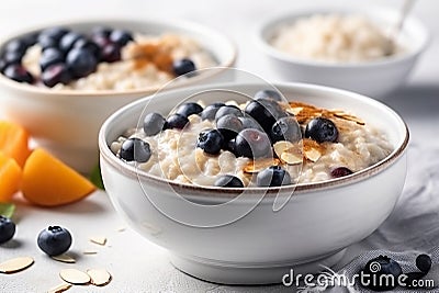 Bowl rice porridge pumpkin with berry. Generate Ai Stock Photo