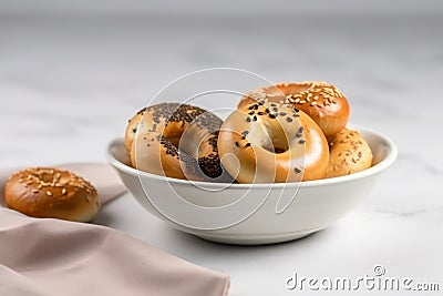 Bowl with ring shaped sushki. Generate ai Stock Photo