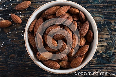 Roasted Salted Almonds in a Bowl Stock Photo