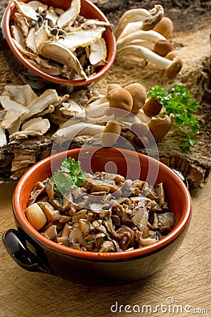 Bowl with saute' mushroom Stock Photo