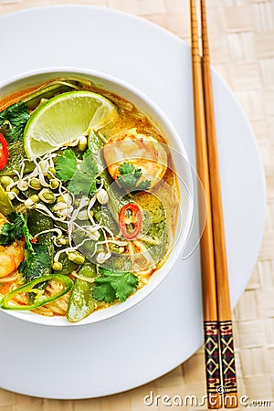 Bowl of shrimp laksa Stock Photo