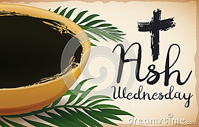 Bowl and Some Palm Leaves for Ash Wednesday, Vector Illustration Vector Illustration