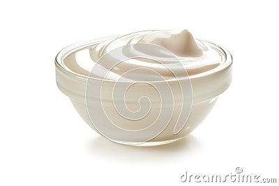 Bowl of sour cream, isolated on white background. Stock Photo