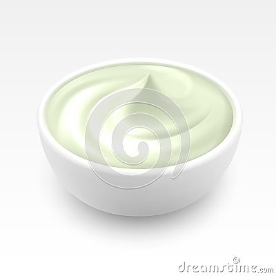 Bowl of Sour Cream Sauce Mayonnaise on Background Vector Illustration