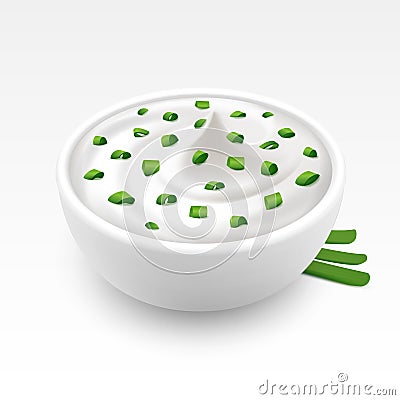 Bowl of Sour Cream Sauce Mayonnaise with Onion Vector Illustration