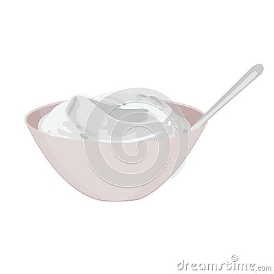 Bowl of Sour Cream Vector Illustration