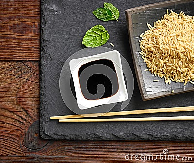 Bowl of soy sauce Stock Photo