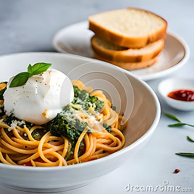 a bowl of spaghetti with a pomp and a fork Stock Photo