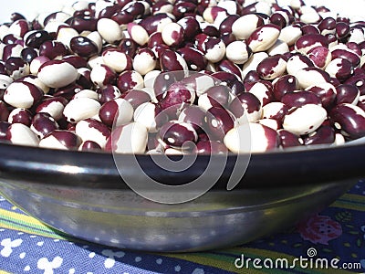 Bowl with speckled kidney beans Stock Photo