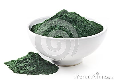 Bowl of spirulina algae powder Stock Photo