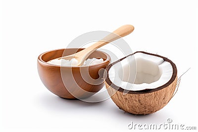 Bowl spoon coconut natural. Generate Ai Stock Photo