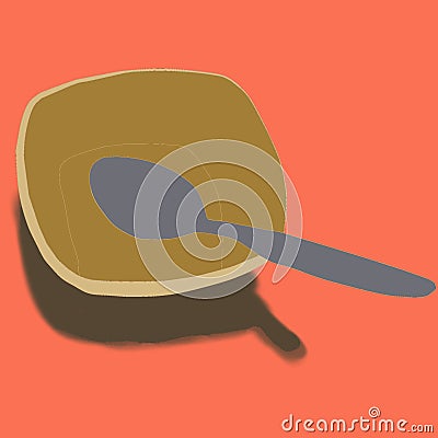 Bowl with spoon in a kitchen and red background Stock Photo