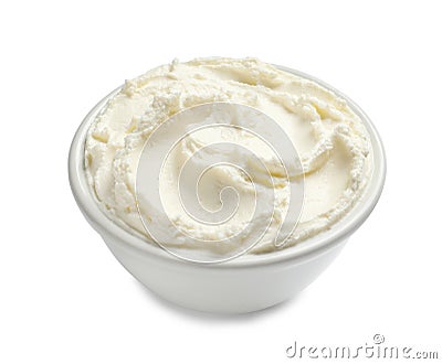 Bowl of tasty cream cheese Stock Photo