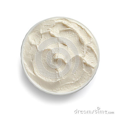 Bowl of tasty cream cheese on white background Stock Photo