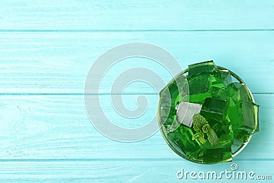 Bowl of tasty jelly on table, top view Stock Photo