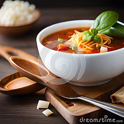 bowl of Veg noodles soup on table Stock Photo