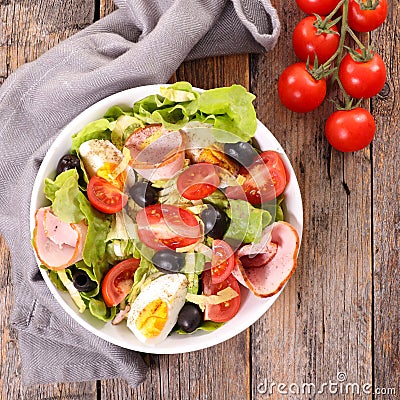 Vegetable salad with egg aand ham Stock Photo