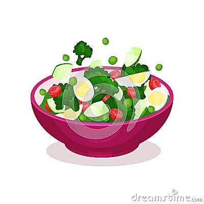 Bowl of vegetable salad with egg, healthy eating concept vector Illustration Vector Illustration