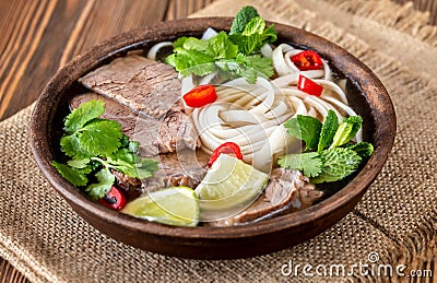 Bowl of Vietnamese pho bo Stock Photo