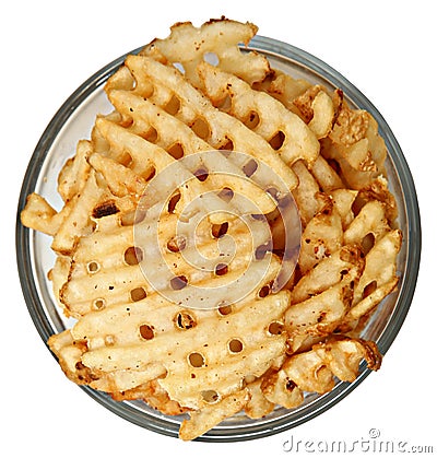 Bowl of Waffle Fries Over White Stock Photo