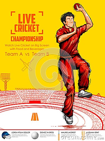 Bowler bowling in cricket championship sports Vector Illustration