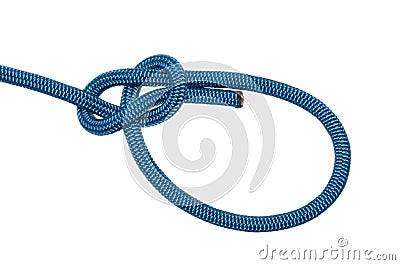 Bowline. A knot of blue rope. Stock Photo