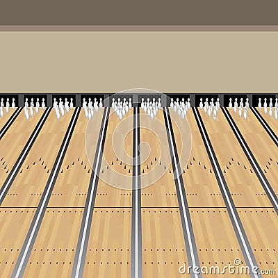 Bowling Alley Lane Pins Game Vector Illustration