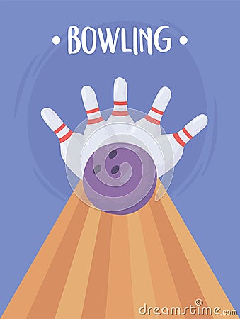 Bowling ball crashing into the skittles flat design Vector Illustration