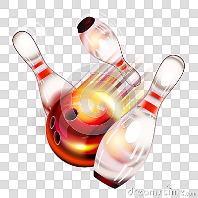 Bowling ball flying over pins Vector Illustration