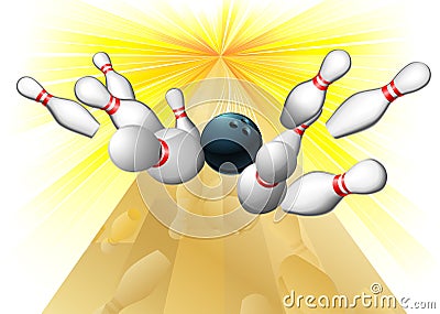 Bowling ball hitting pins Vector Illustration