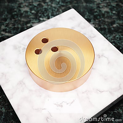 Bowling Ball icon. Bronze Bowling Ball symbol on white marble podium Stock Photo