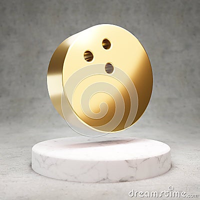 Bowling Ball icon. Shiny golden Bowling Ball symbol on white marble podium Stock Photo