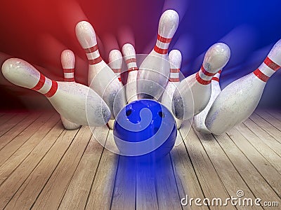 Bowling ball and pins background Stock Photo