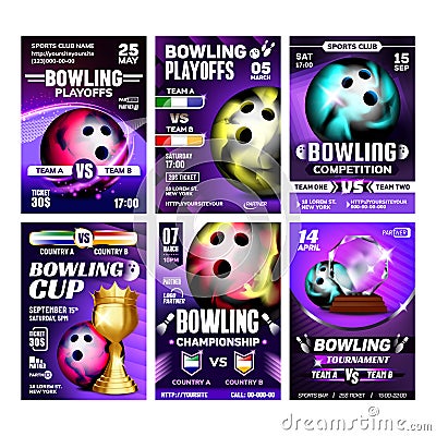 Bowling Balls And Candlepin Posters Set Vector Vector Illustration