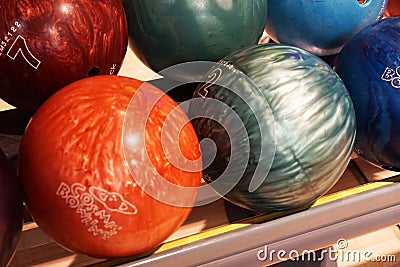 Bowling balls are on the shelf game Editorial Stock Photo