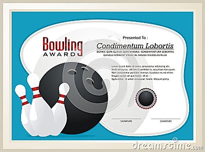 Bowling Certificate / Award template vector Cartoon Illustration