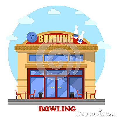 Bowling club outdoor exterior panorama view Vector Illustration