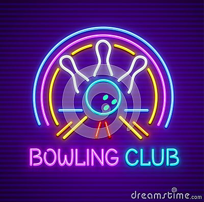 Bowling club sign for entertaining and game Vector Illustration