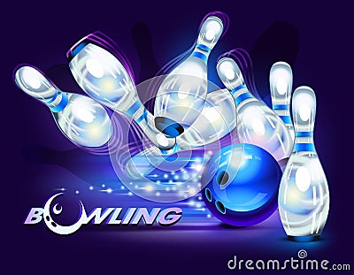 Bowling game over blue Vector Illustration