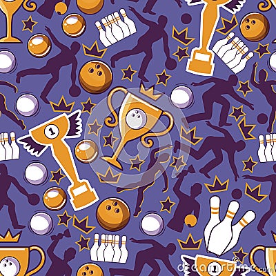 Bowling game seamless pattern vector illustration. Ball crashing into the pins,getting strike. Bowling tournament Vector Illustration