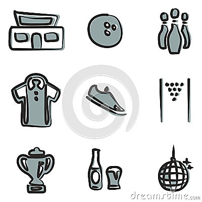 Bowling Icons Freehand 2 Color Vector Illustration