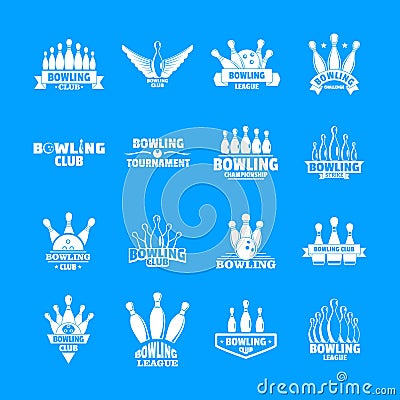 Bowling kegling game logo set, simple style Vector Illustration