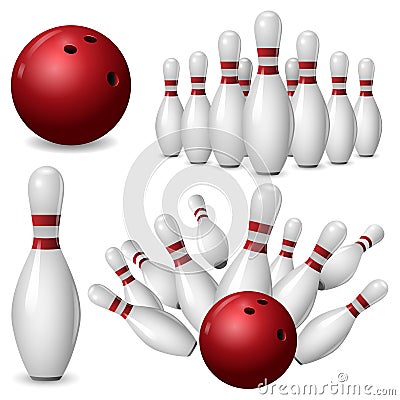 Bowling kegling mockup set, realistic style Cartoon Illustration