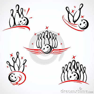Bowling label and element set. Collection element bowling. Vector Vector Illustration