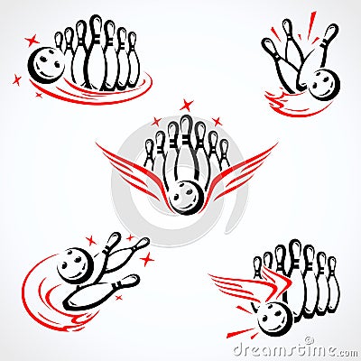 Bowling label and element set. Collection element bowling. Vector Vector Illustration