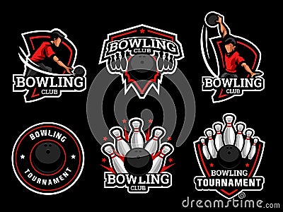 Bowling logo and badge set vector image Vector Illustration