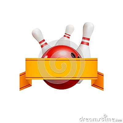 Bowling logo concept with ribbon. Vector Illustration